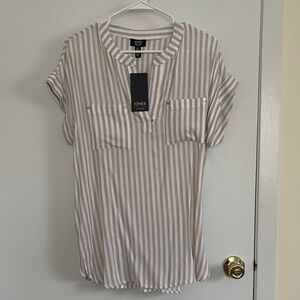 Jones New York Women's Beige and White Striped Blouse